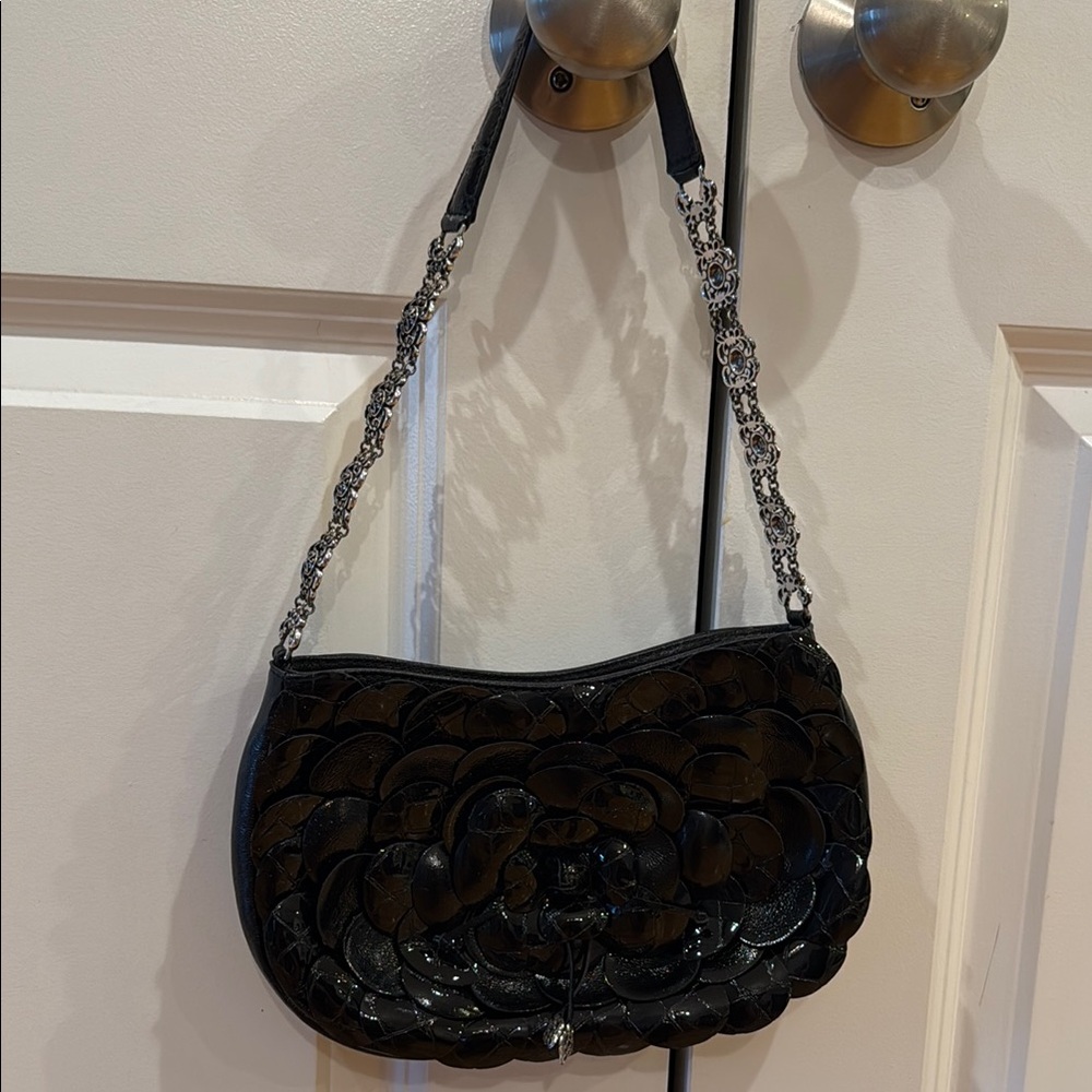 Black Leather Brighton Flower Purse